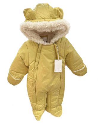 Haine bebe baietei - Combinezon imblanit, cu gluga si fermoare, verde kaki