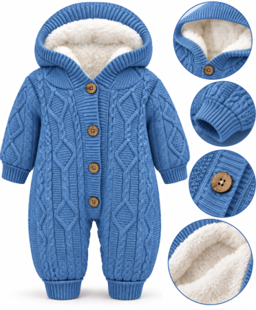 Combinezoane - Combinezon tricotat, pentru bebe, Imblanit integral, Albastru