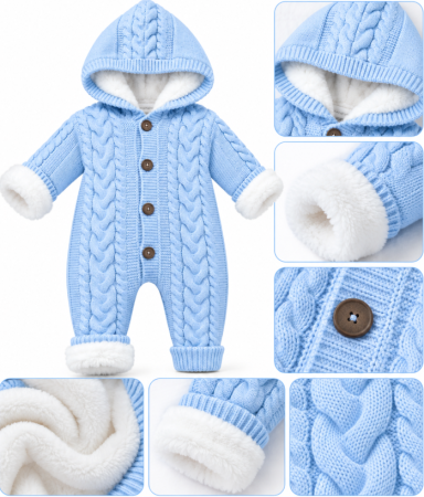 Combinezoane - Combinezon tricotat, pentru bebe, Imblanit integral, Bleu