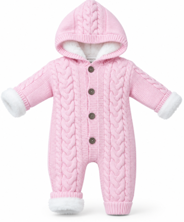 Combinezoane - Combinezon tricotat, pentru bebe, Imblanit integral, roz
