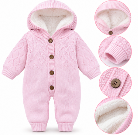 Combinezoane - Combinezon tricotat, pentru bebe, Imblanit integral, Roz