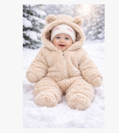 Combinezoane - Combinezon ursulet cu urechi, gros, Vitamins Baby, bej