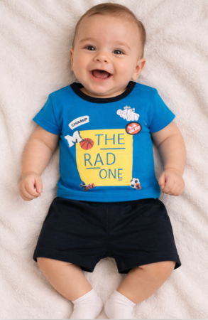 Haine bebe baietei - Compleu 2 piese, de vara, pentru baietei, Campionul, Albastru