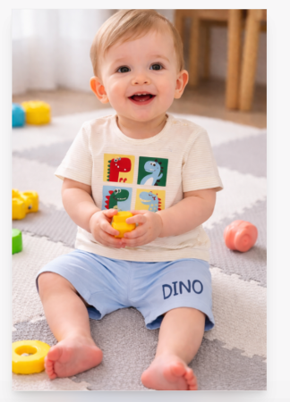 Set nou nascut - Compleu 2 piese, de vara, pentru baietei, Dino, Albastru