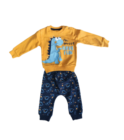 Costumase toamna-iarna - Compleu 2 piese ,dino vesel, galben