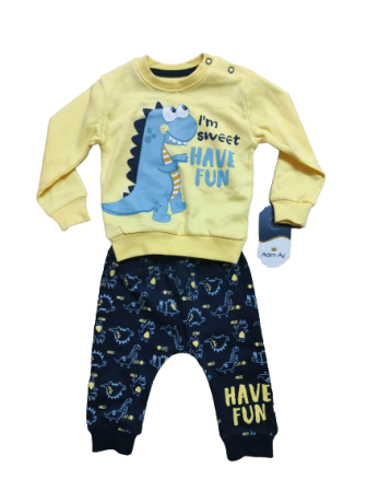 Costumase toamna-iarna - Compleu 2 piese ,dino vesel, galben neon