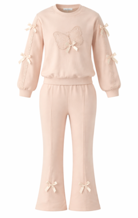 Trening - Compleu 2 piese, pentru fete, cu fluturas, Roz prafuit