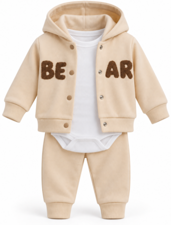 Set nou nascut - Compleu 3 piese, cu body, Bej