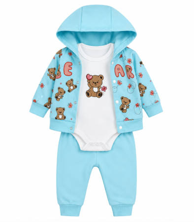 Set nou nascut - Compleu 3 piese, cu body, Eu pap fructe, Verde