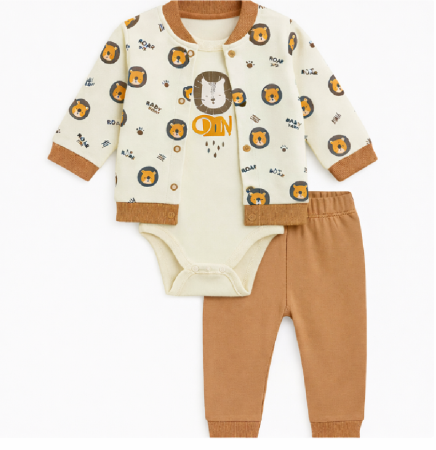 Costumase - Compleu 3 piese, cu body, Eu sunt regele, Bej