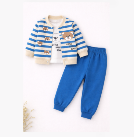 Set nou nascut - Compleu 3 piese, cu body, Ursuleti, Albastru