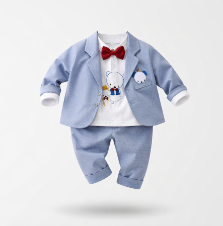 Set nou nascut - Compleu 3 piese, cu body, Ursuleti, Albastru