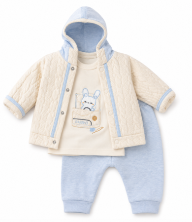 Set nou nascut - Compleu 3 piese, cu body si geaca, Ursuleti, Albastru