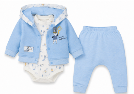 Set nou nascut - Compleu 3 piese, cu body, Ursuleti, Albastru