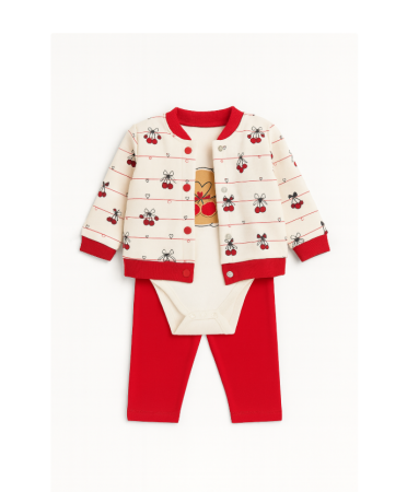 Set nou nascut - Compleu 3 piese, cu body, Ursuletul la cirese