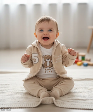 Set nou nascut - Compleu 3 piese, cu body, Ursuletul Somnoros, maro