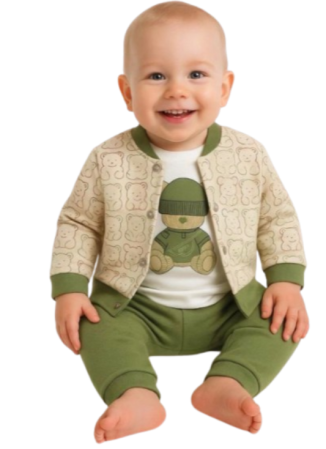 Haine bebe baietei - Compleu 3 piese, cu body, Ursuletul Somnoros, Vernil