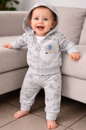 Haine bebe baietei - Compleu 3 piese, cu gluga, Elefantei