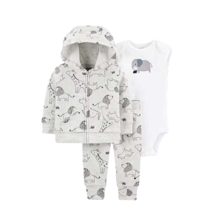 Costumase vara-primavara - Compleu 3 piese, cu gluga, Elefantel gri, Bubu-Still