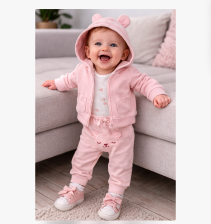 Set nou nascut - Compleu 3 piese, cu gluga, Oita, 6-9 luni