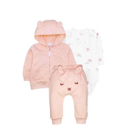 Costumase primavara-vara - Compleu 3 piese, cu gluga, Oita roz 3D, Bubu-Still