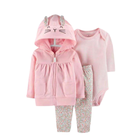 Set nou nascut - Compleu 3 piese, cu gluga, Pisicuta roz