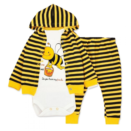 Set nou nascut - Compleu 3 piese,cu hanorac,albinuta