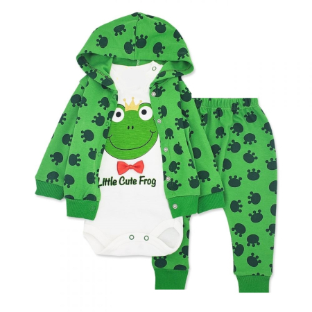 Set nou nascut - Compleu 3 piese,cu hanorac,broscuta