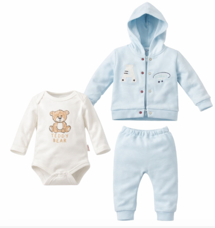 Haine bebe baietei - Compleu 3 piese, cu hanorac, turcoaz