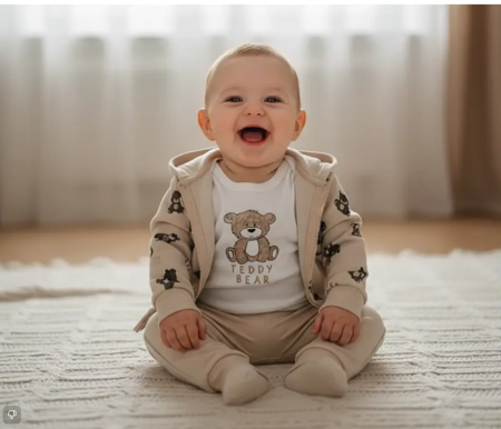 Set nou nascut - Compleu 3 piese, cu hanorac, ursulet