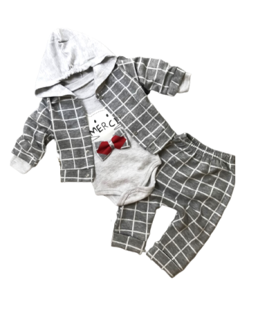 Set nou nascut - Compleu 3 piese cu papion