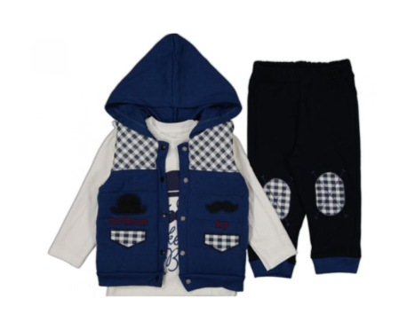 Set nou nascut - Compleu, 3 piese, cu vesta matlasata, Bubu-Still, albastra