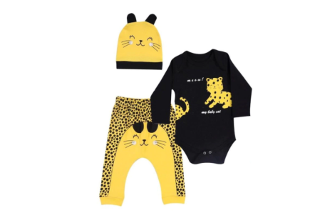 Set nou nascut - Compleu 3 piese,pentru copii,6-9 luni,galben negru