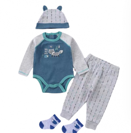 Haine bebe baietei - Compleu 4 piese, Vitamins Baby, Albastru