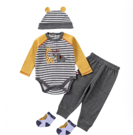 Set nou nascut - Compleu 4 piese, Vitamins Baby, Gri-Galben