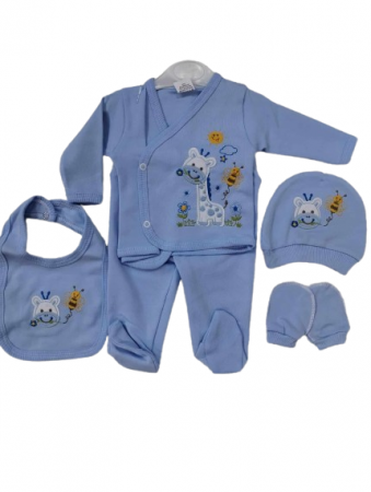 Costumase toamna-iarna - Compleu 5 piese, 0-3 luni, model animalute vesele, albastru