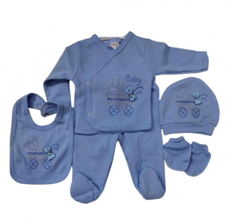 Costumase toamna-iarna - Compleu 5 piese, 0-3 luni, model primul carucior, albastru