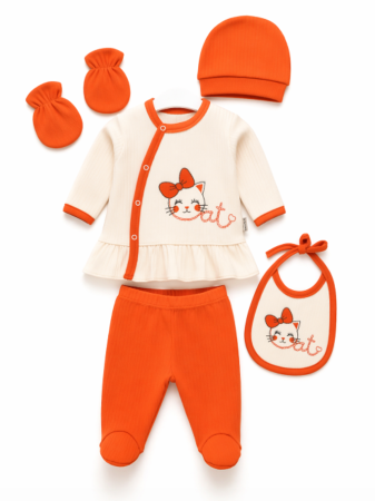 Costumase toamna-iarna - Compleu 5 piese, Model pisicuta, 0-3 luni