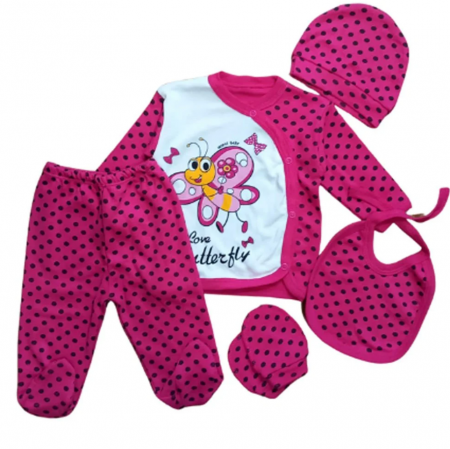 Set nou nascut - Compleu 5 piese, Model fluturas, 0-3 luni