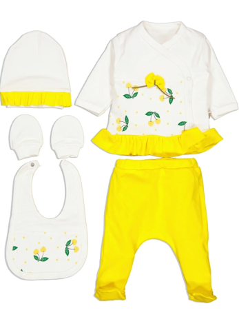 Costumase toamna-iarna - Compleu 5 piese pentru bebe, model cirese