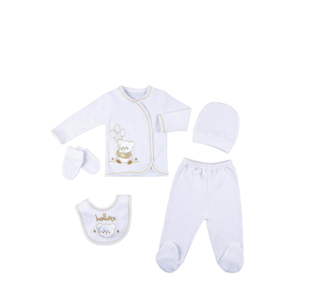 Set nou nascut - Compleu 5 piese, ursulet cu baloane