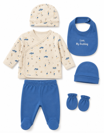 Set nou nascut - Compleu bebe 5 piese,0-3 luni, model bebe norocos