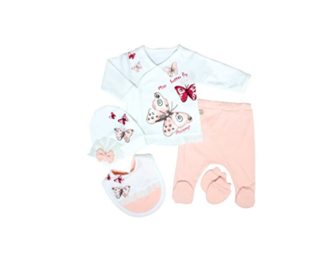 Bluze si pulovere - Compleu bebe 5 piese,0-3 luni,model fluturas