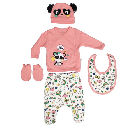 Set nou nascut - Compleu bebe 5 piese,0-3 luni,Model ursulet