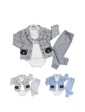 Costumase - Compleu copii, 2 piese, cu ursuleti aplicati