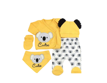 Costumase - Compleu copii, 5 piese, Bubu-Still, 1-3 luni, 52-56 cm, Animalute nazdravane, galben