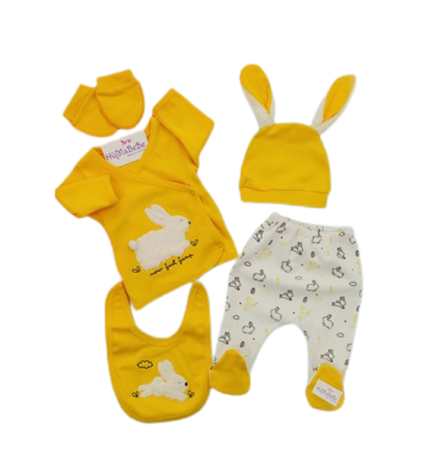 Set nou nascut - Compleu copii, 5 piese, Bubu-Still, 1-3 luni, 52-56 cm, Animalute nazdravane,iepuras