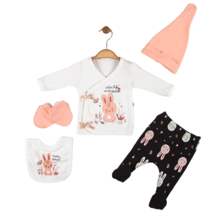 Set nou nascut - Compleu copii, 5 piese, Bubu-Still, 1-3 luni, 52-56 cm, Animalute nazdravane,iepurasi