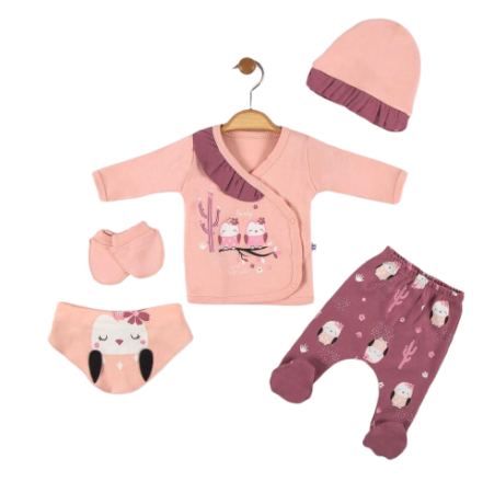 Set nou nascut - Compleu copii, 5 piese, Bubu-Still, 1-3 luni, 52-56 cm, Animalute nazdravane,pasarele