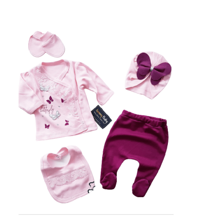 Set nou nascut - Compleu copii, 5 piese, Bubu-Still, 1-3 luni, 52-56 cm, fluturas